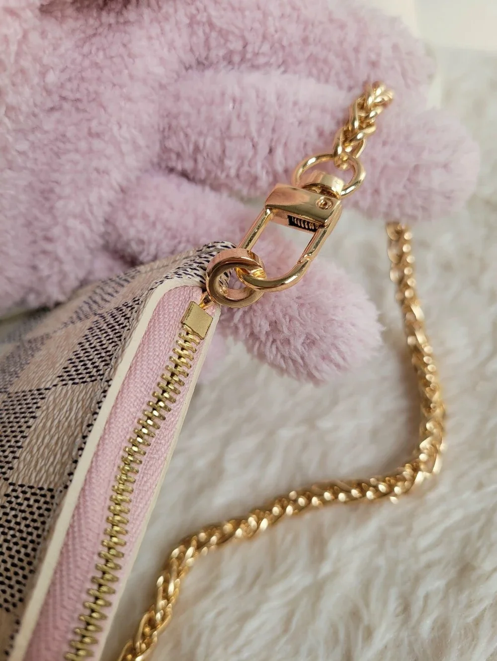 Louis Vuitton Neverfull Mm Clutch Wristlet Damier Azur Rose Ballerine